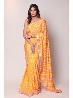 Zari Jaipur - Crepe Yellow Color Saree with Unstitched Blouse