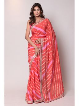 Zari Jaipur - Crepe Orange Color Saree with Unstitched Blouse