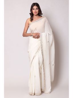 Zari Jaipur - Organza Cream Color Saree with Unstitched Blouse