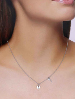 Kai Jewel - 92.5 Sterling Silver- Heart Lock and Key Necklace