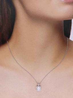 Kai Jewel - 92.5 Sterling Silver- Square Solitaire Princess Cut Necklace