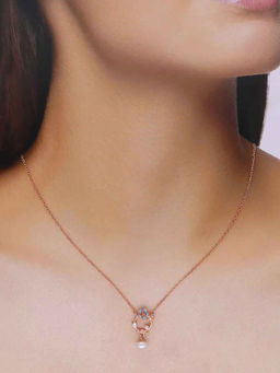 Kai Jewel - 92.5 Sterling Silver- Rose Gold Floral Pearl Drop Necklace