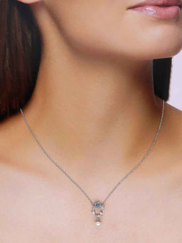 Kai Jewel - 92.5 Sterling Silver- Floral Pearl Drop Necklace