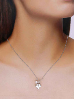 Kai Jewel - 92.5 Sterling Silver- Maple Leaf and Pearl Drop Necklace