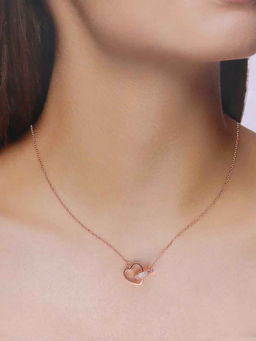 Kai Jewel - 92.5 Sterling Silver- Rose Gold Entwined Hearts Necklace