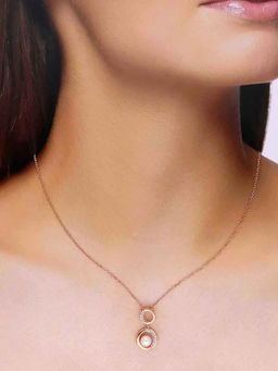 Kai Jewel - 92.5 Sterling Silver- Rose Gold Pearl Accent Necklace