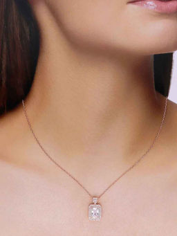 Kai Jewel - 92.5 Sterling Silver- Rose Gold Princess Cut Zircon Studded Necklace