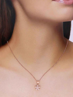Kai Jewel - 92.5 Sterling Silver- Rose Gold Zircon Floral Necklace