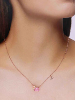 Kai Jewel - 92.5 Sterling Silver- Rose Gold Emerald Cut Floral Necklace