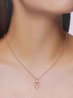 Kai Jewel - 92.5 Sterling Silver- Rose Gold Zircon Studded Heart Necklace
