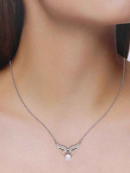 Kai Jewel - 92.5 Sterling Silver- Butterfly with Solitaire Drop Necklace