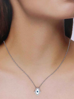 Kai Jewel - 92.5 Sterling Silver- Mother Of Pearl Evil Eye Necklace