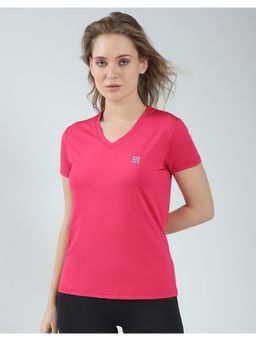 Rock.it - Pink Women Solid V Neck T-Shirt