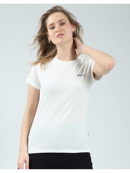 Rock.it - Off White Women Solid Round Neck T-Shirt