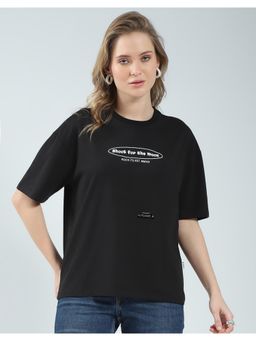 Rock.it - Black Women Printed Round Neck T-Shirt