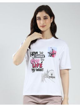 Rock.it - White Women Printed Round Neck T-Shirt
