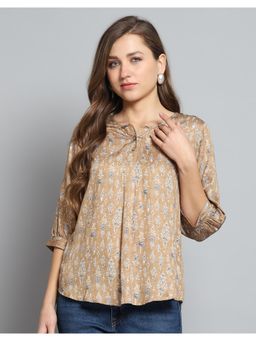 Monte Carlo - Women Printed Khakhi Round Neck Top