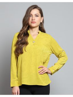 Monte Carlo - Women Self Design Yellow V Neck Full Sleeve Top