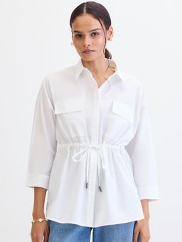 Femmella - White Poplin Dual Pocket Shirt