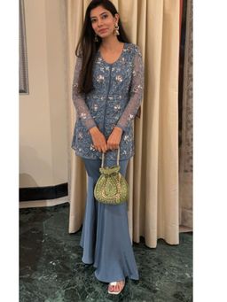 Galocher Clothing - Women Blue Polyester Embellished Co-Ord (Set of 2)