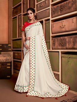 Odette - Off White Silk Georgette Designer Saree with Unstitched Blouse