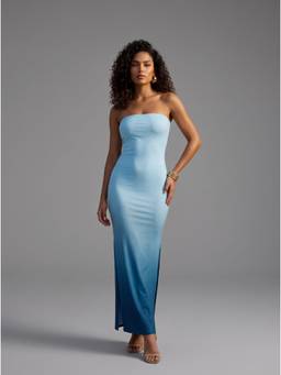 MIXT by Nykaa Fashion - Womens Blue Strapless Bodycon Maxi Dress