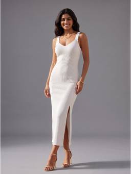 MIXT by Nykaa Fashion - Women White Sleeveless Bodycon Midi Dress