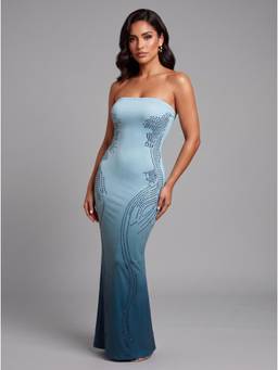 MIXT by Nykaa Fashion - Women Blue Embellished Strapless Bodycon Maxi Dress