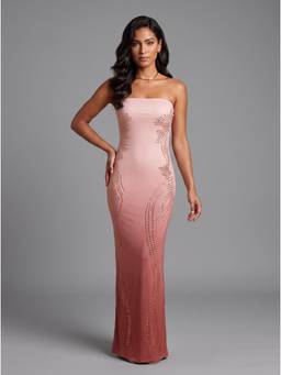 MIXT by Nykaa Fashion - Women Pink Embellished Strapless Bodycon Maxi Dress