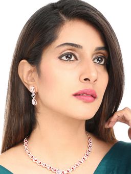 Yellow Chimes - Rose-Gold Plated American Diamond Studded Handcrafted Jewellery (Set of 2)