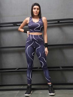 SOIE - Women's Medium Impact Racerback Printed Athleisure Sports Bra and Tights (Set of 2)