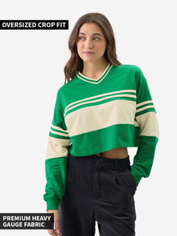 The Souled Store - Solids: Green and Off White Women Oversized Cropped T-Shirts