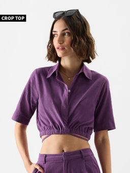 The Souled Store - Original Solids: Plum Women Cropped Shirts