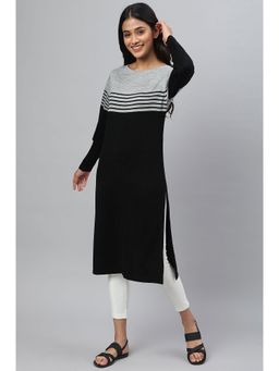 Aurelia - Black Colorblocked Winter Kurta
