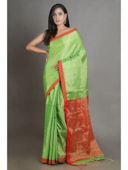 Arhi - Green Tissue handwoven soft saree with Unstitched Blouse