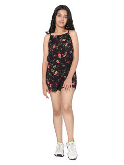 TeenTrums - Girls Floral Print Playsuit Black