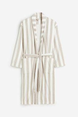 H&M - Women Beige Striped Cotton Terry Dressing Gown