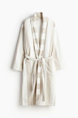 H&M - Women Beige Striped Cotton Terry Dressing Gown