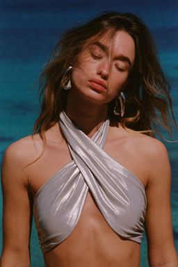 H&M - Women Silver Shiny Halterneck Bikini Top