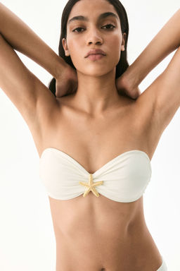H&M - Women White Starfish-Detail Padded Bandeau Bikini Top