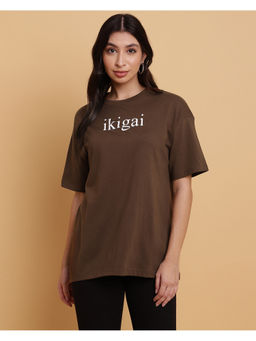 Sands of India - Oversized Toffee-Colored T-Shirt Featuring A Meaningful Ikigai Graphic Print