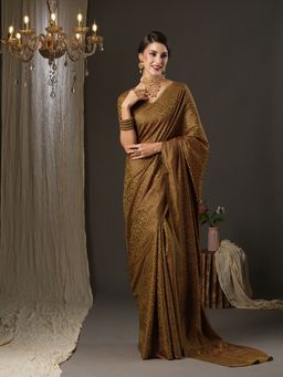 Akhilam - Womens Silk Blend Olive Woven Design Designer Saree with Unstitched Blouse