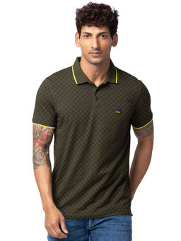 Spykar - Olive Polo Collar Half Sleeves Blended T-Shirt for Men