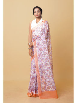 Unnati Silks - White Pure Hand Block Printed Kota Saree