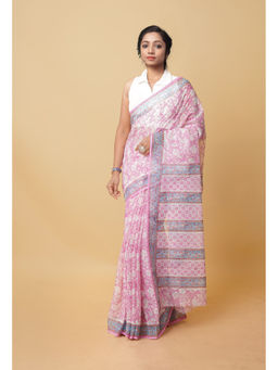Unnati Silks - Pink Pure Hand Block Printed Kota Saree
