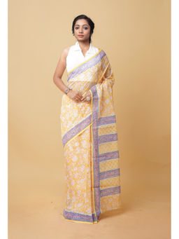 Unnati Silks - Yellow Pure Hand Block Printed Kota Saree