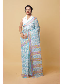 Unnati Silks - Blue Pure Hand Block Printed Kota Saree