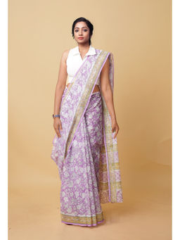 Unnati Silks - Purple Pure Hand Block Printed Kota Saree