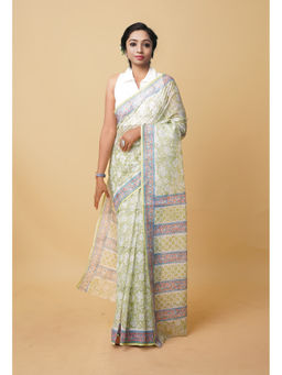 Unnati Silks - Green Pure Hand Block Printed Kota Saree