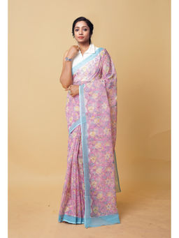 Unnati Silks - Pink Pure Hand Block Printed Kota Saree